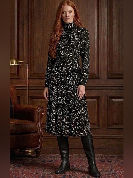 Zara Dresses & Skirts - NWT ZARA High Collar Polka Dot Chiffon Long Sleeve Midi Dress Black\White XL